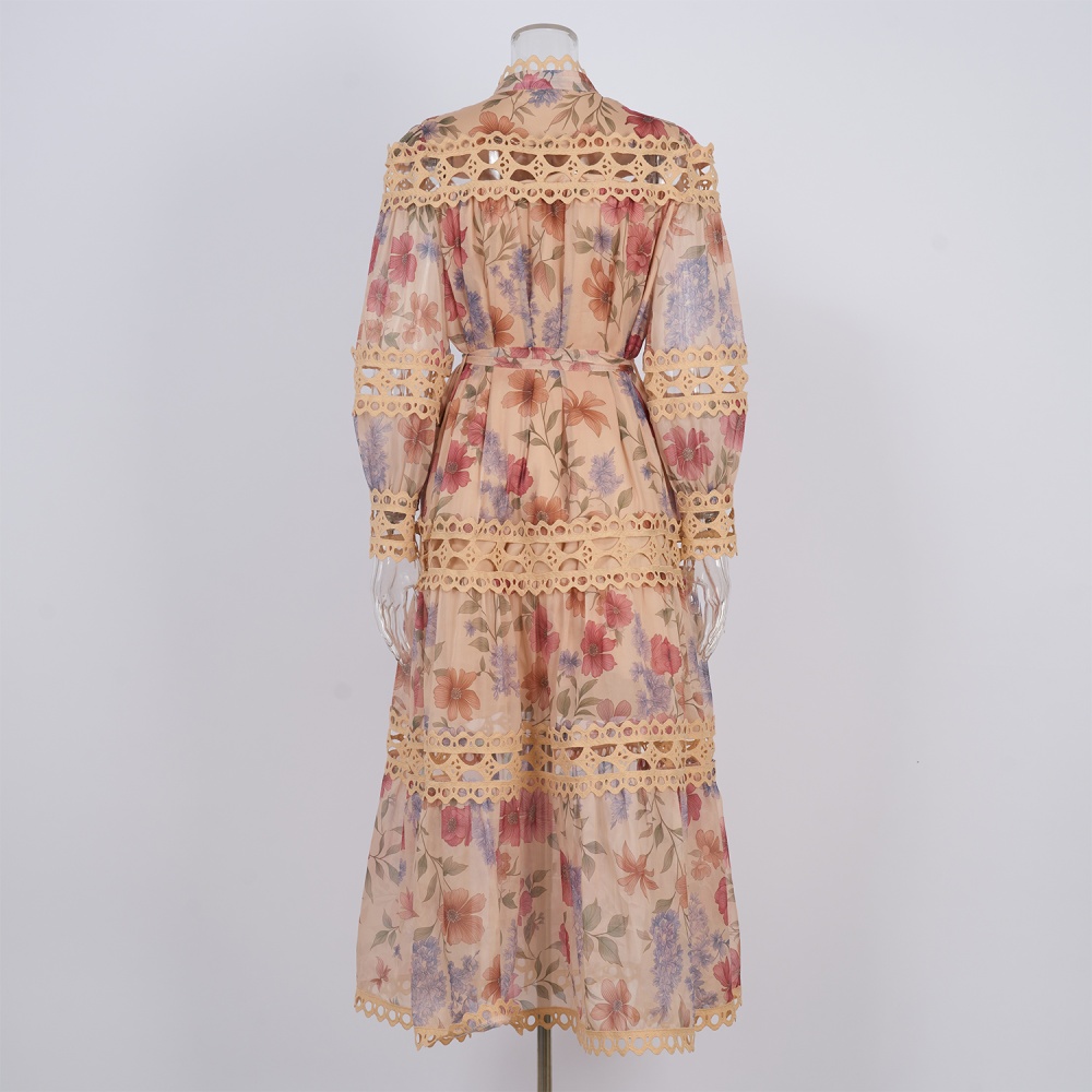 Court style floral printing dress for women