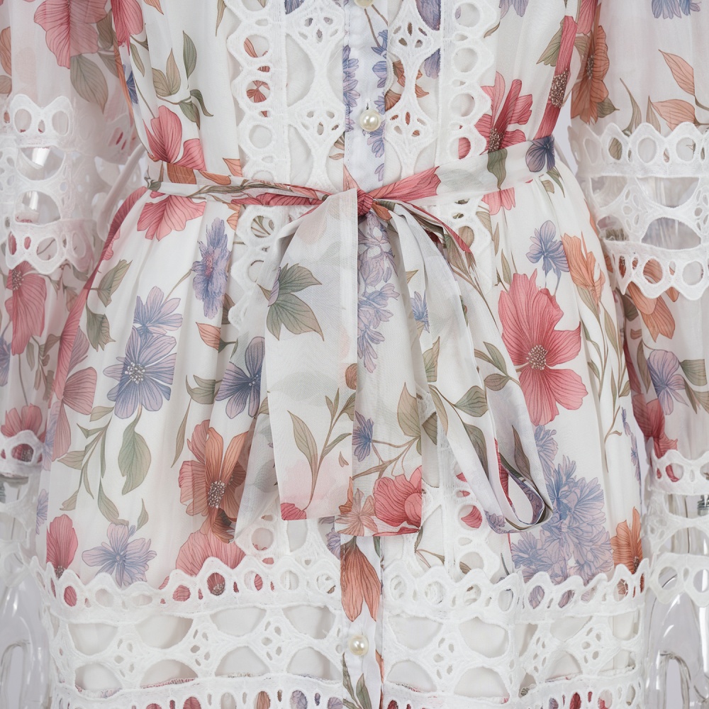 Court style floral printing dress for women