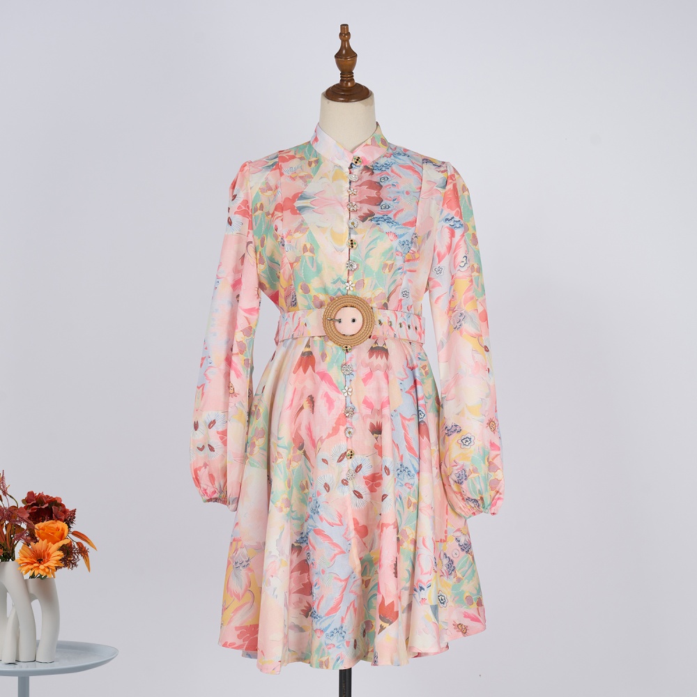 Single-breasted T-back pinched waist dress