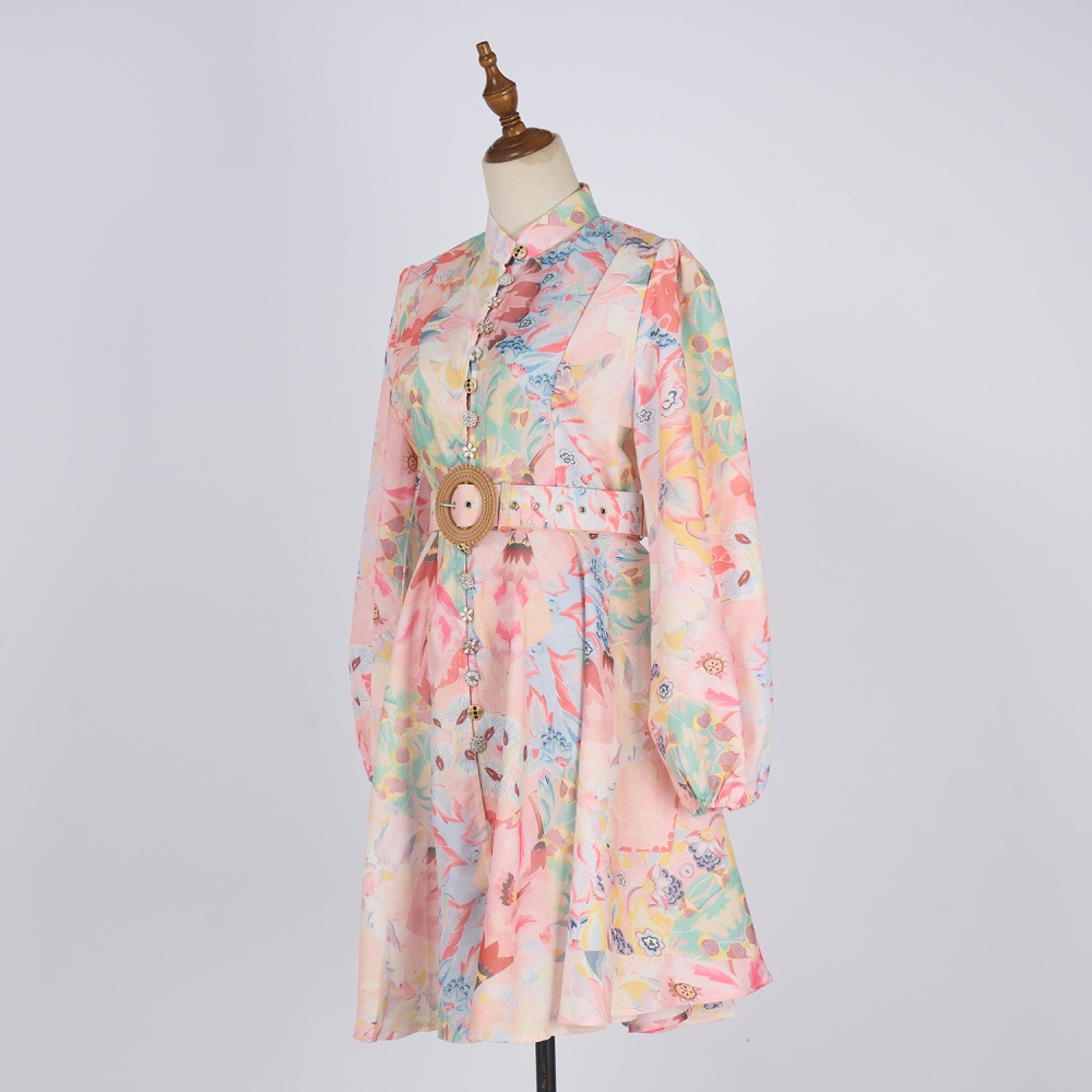 Single-breasted T-back pinched waist dress