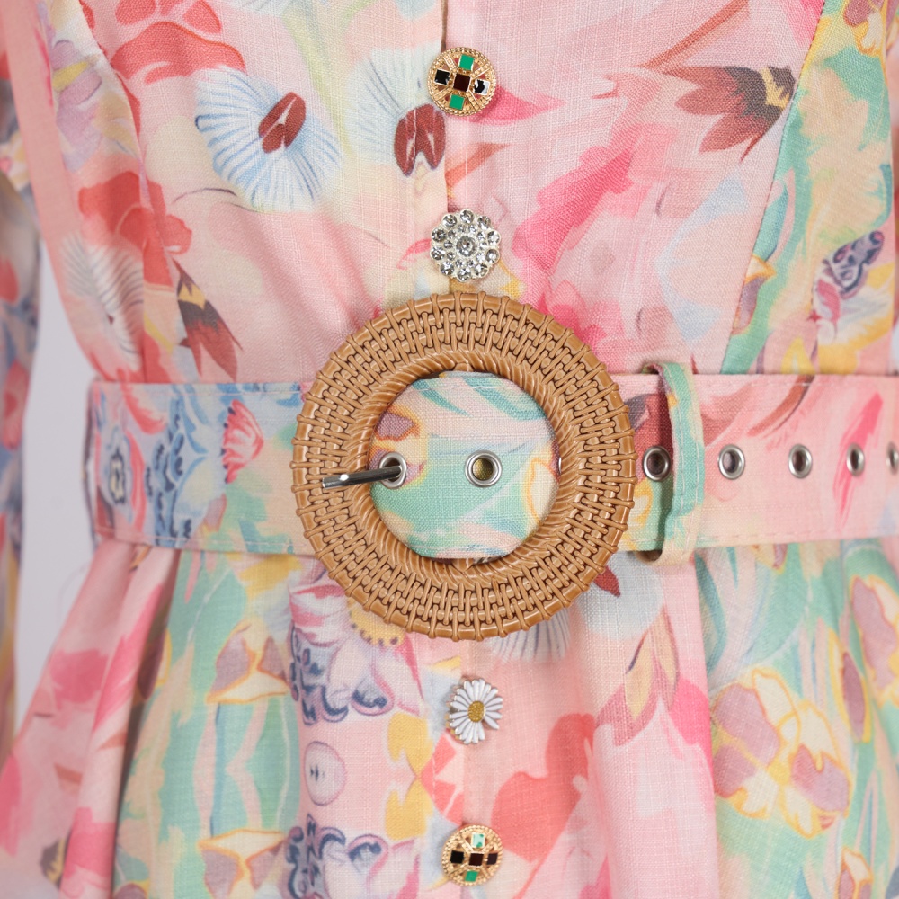 Pinched waist dress cstand collar long dress