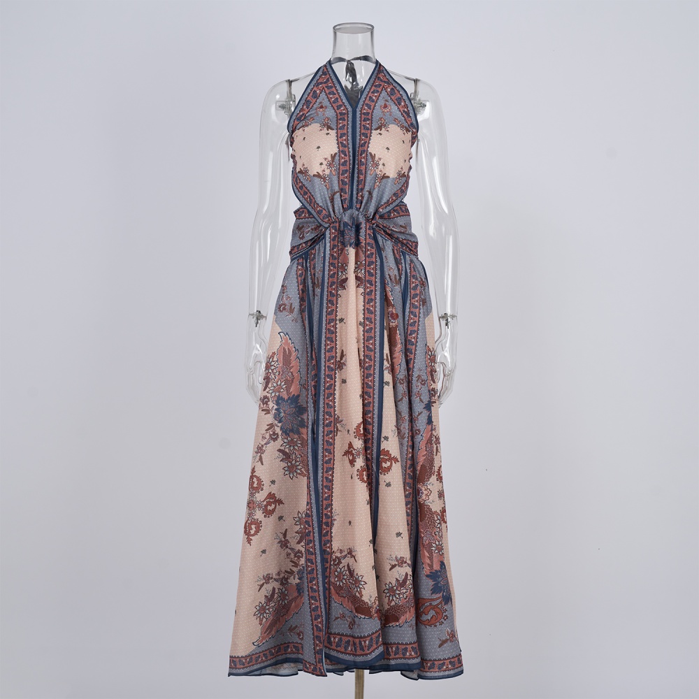 Sling printing halter niche dress