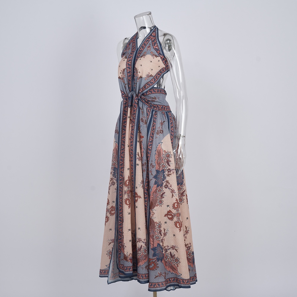 Sling printing halter niche dress