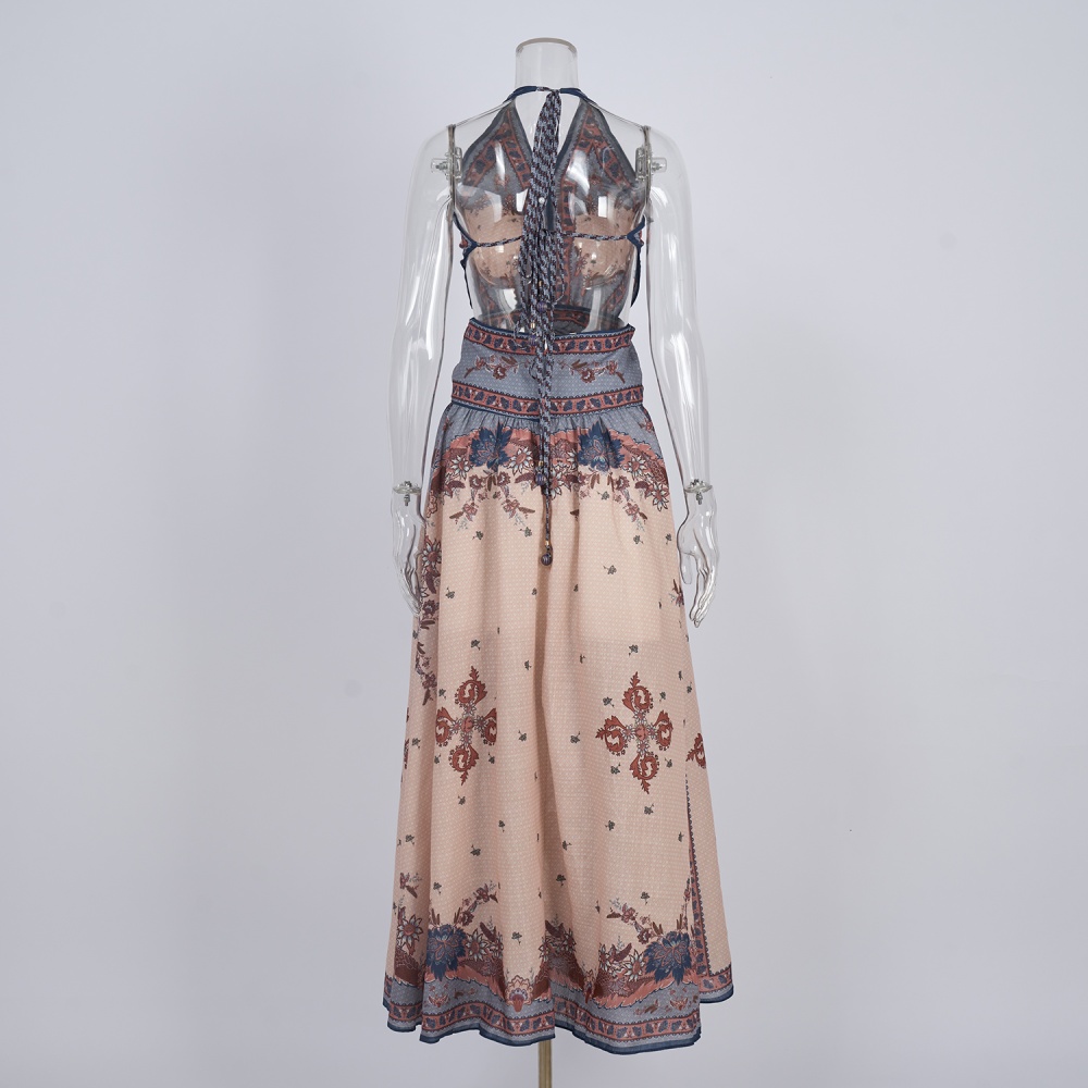 Sling printing halter niche dress