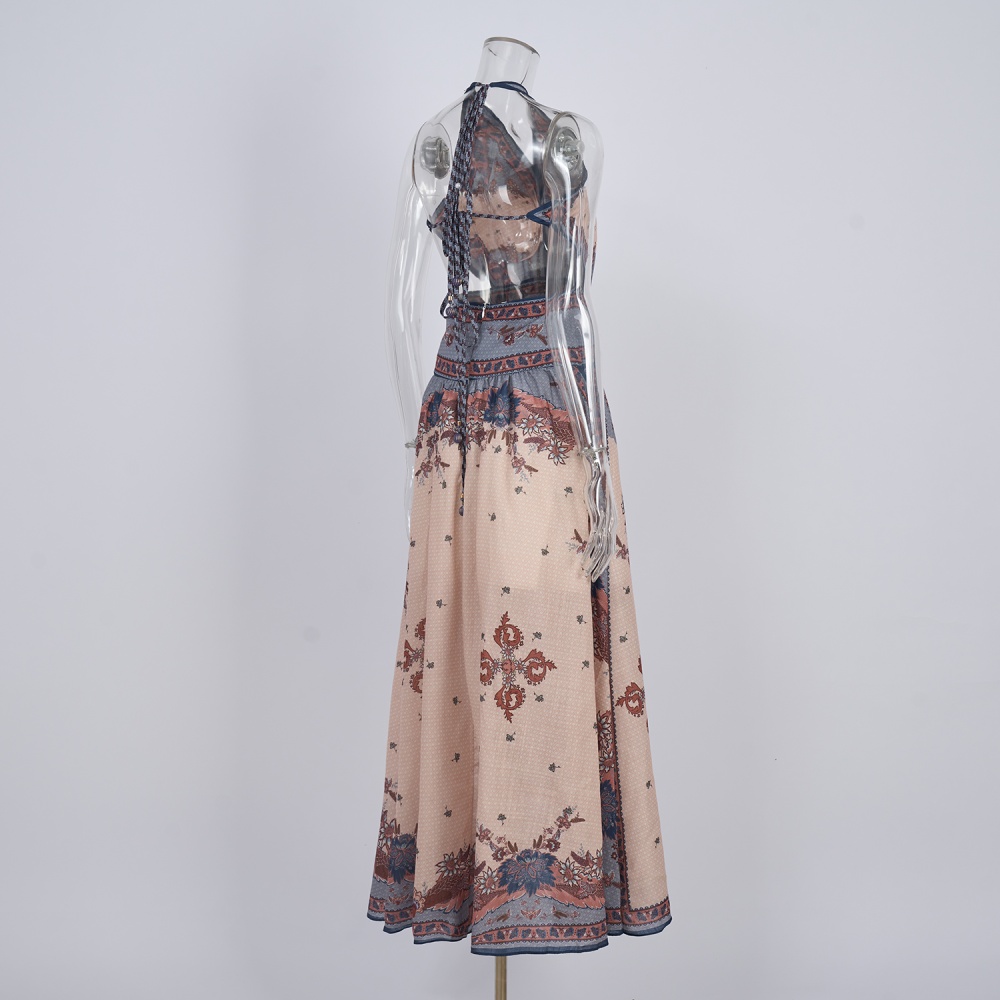 Sling printing halter niche dress