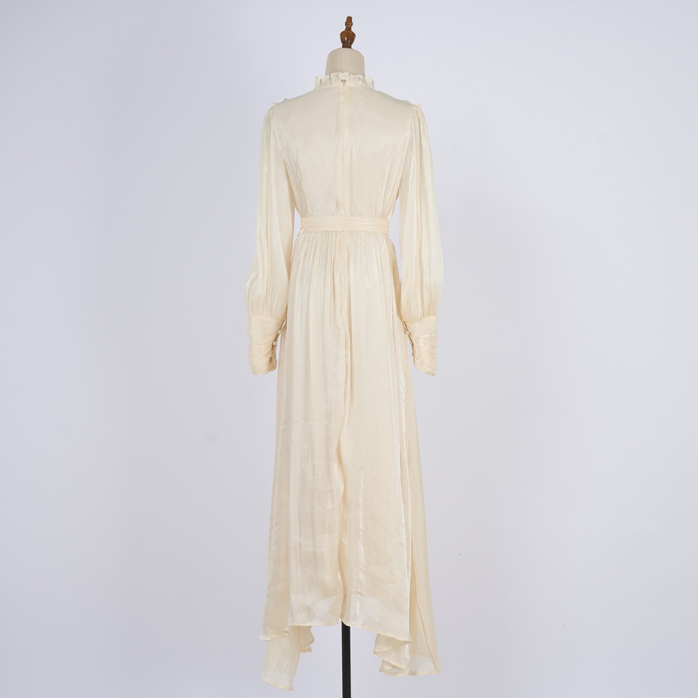 Snow white cstand collar long dress big skirt embroidery dress
