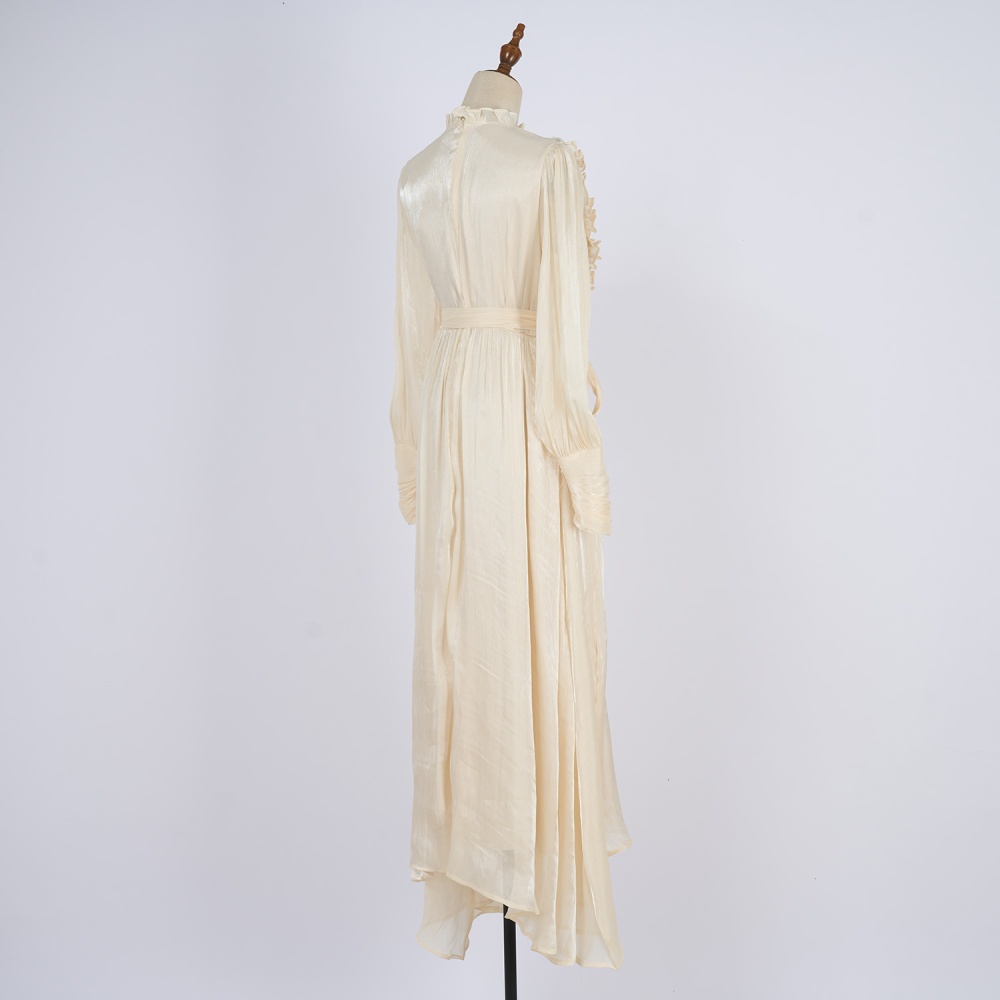 Snow white cstand collar long dress big skirt embroidery dress