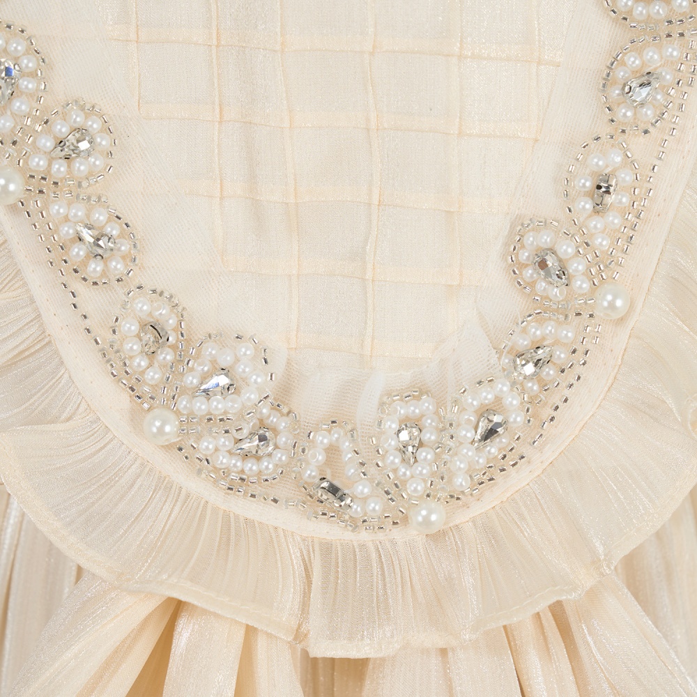 Snow white cstand collar long dress big skirt embroidery dress