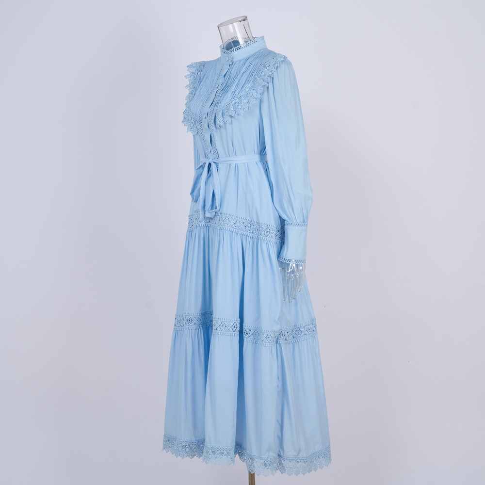 France style slim shirt pinched waist lantern sleeve dress