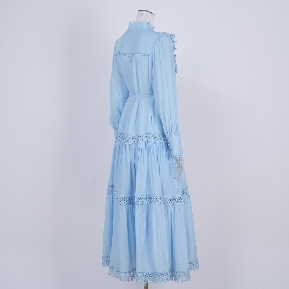 France style slim shirt pinched waist lantern sleeve dress