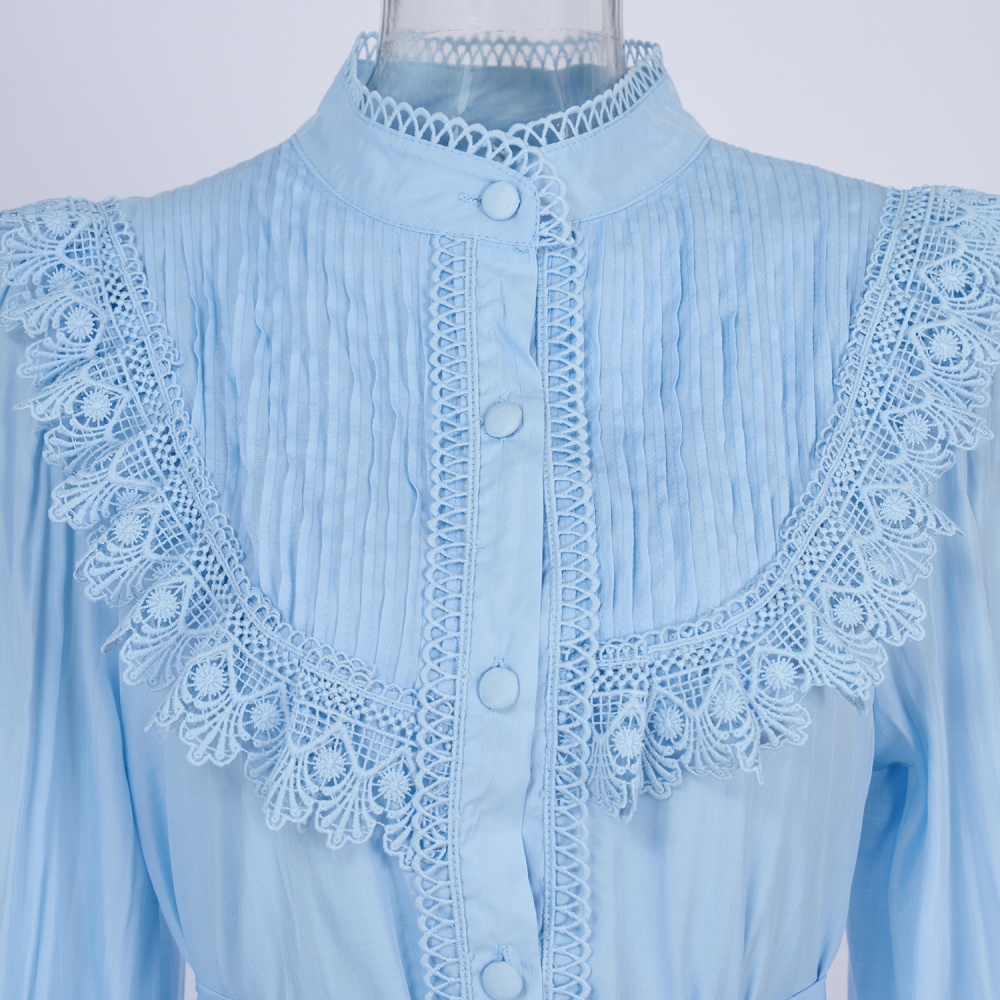 France style slim shirt pinched waist lantern sleeve dress
