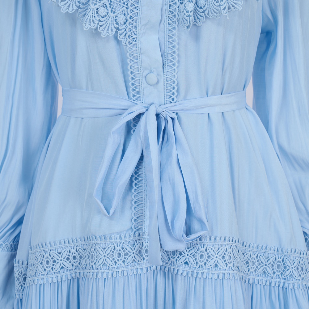 France style slim shirt pinched waist lantern sleeve dress