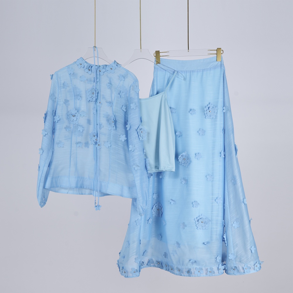 High waist sweet tops fresh vacation skirt a set