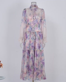 Elegant real silk dress frenum long dress for women