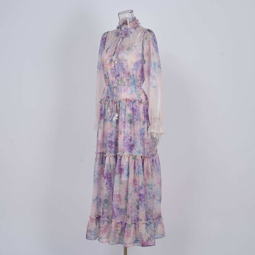 Elegant real silk dress frenum long dress for women