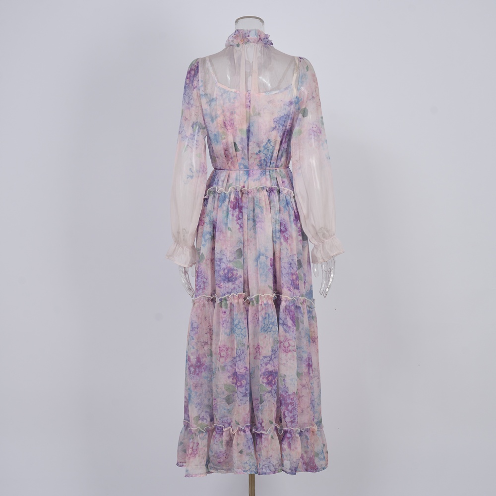 Elegant real silk dress frenum long dress for women