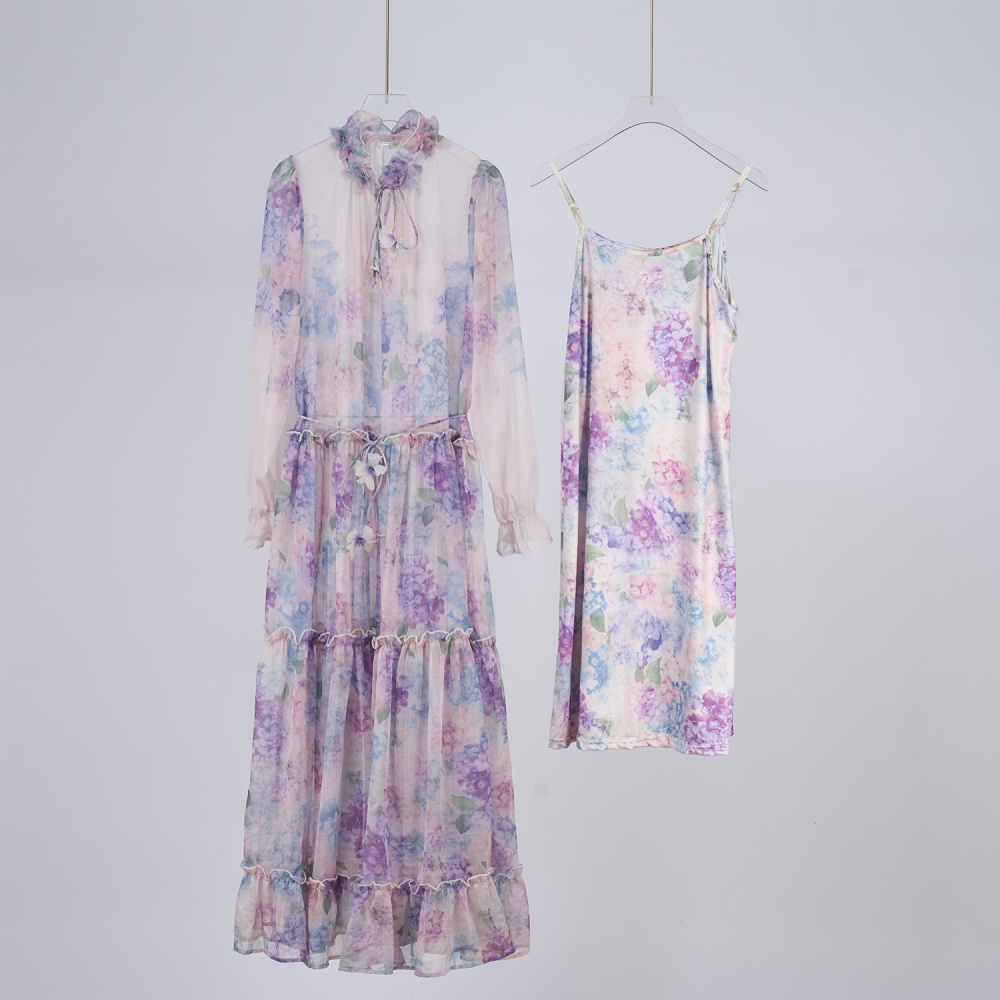 Elegant real silk dress frenum long dress for women