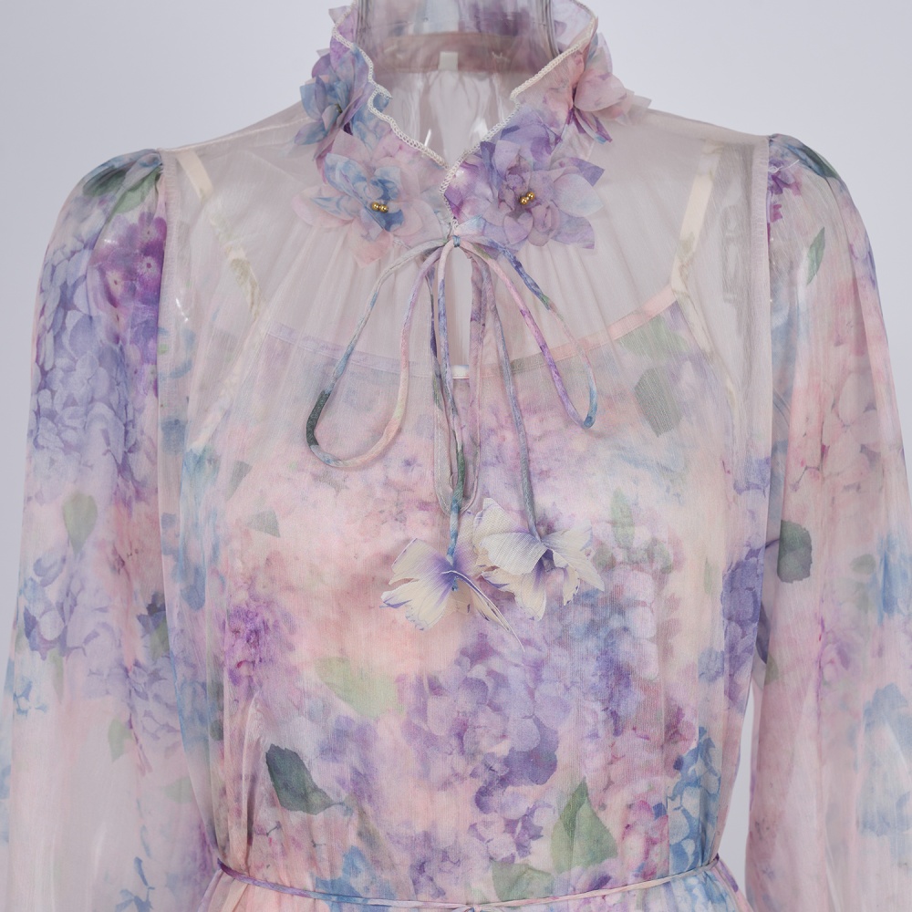 Elegant real silk dress frenum long dress for women