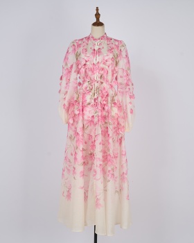Printing long frenum dress 2pcs set