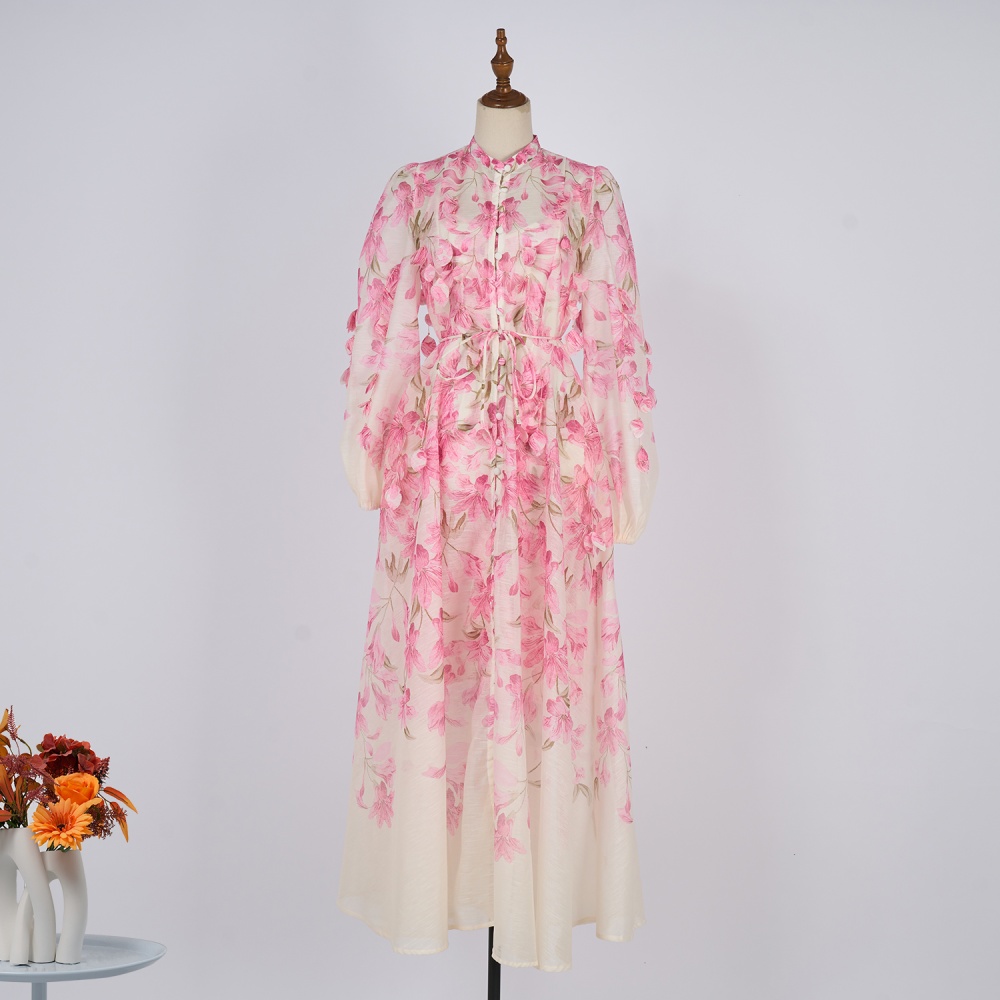 Printing long frenum dress 2pcs set