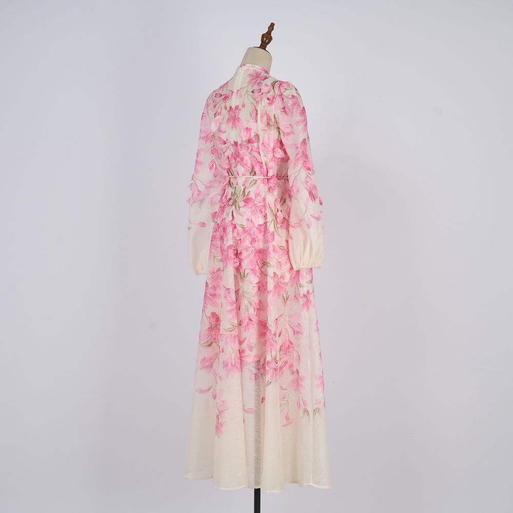 Printing long frenum dress 2pcs set