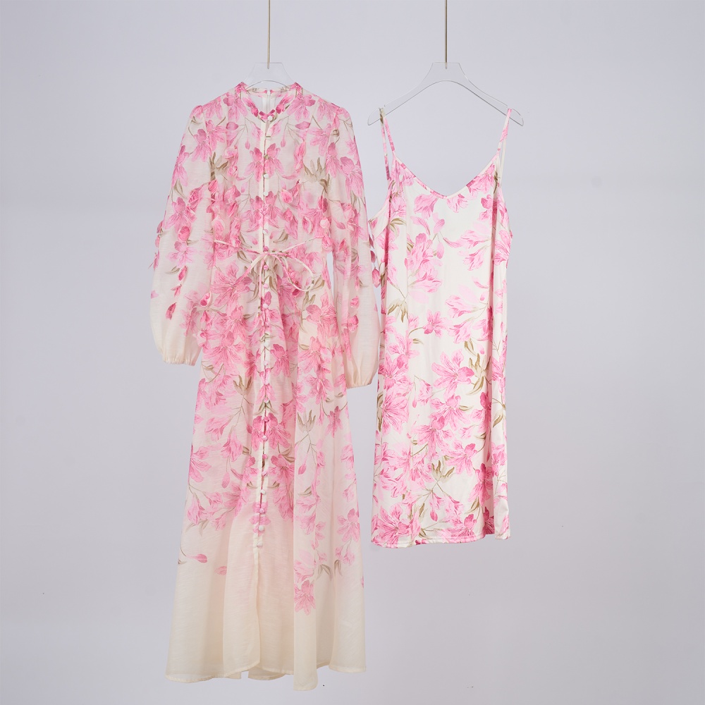 Printing long frenum dress 2pcs set