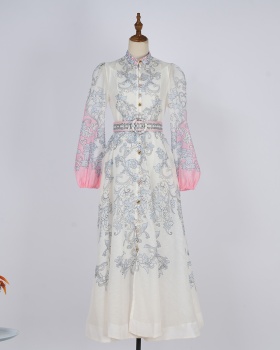 European style long sleeve dress lantern long dress
