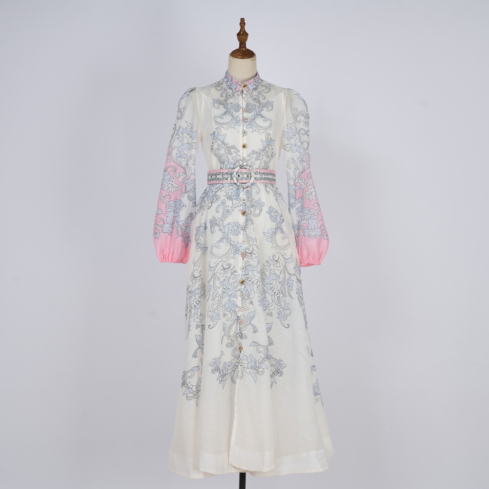 European style long sleeve dress lantern long dress