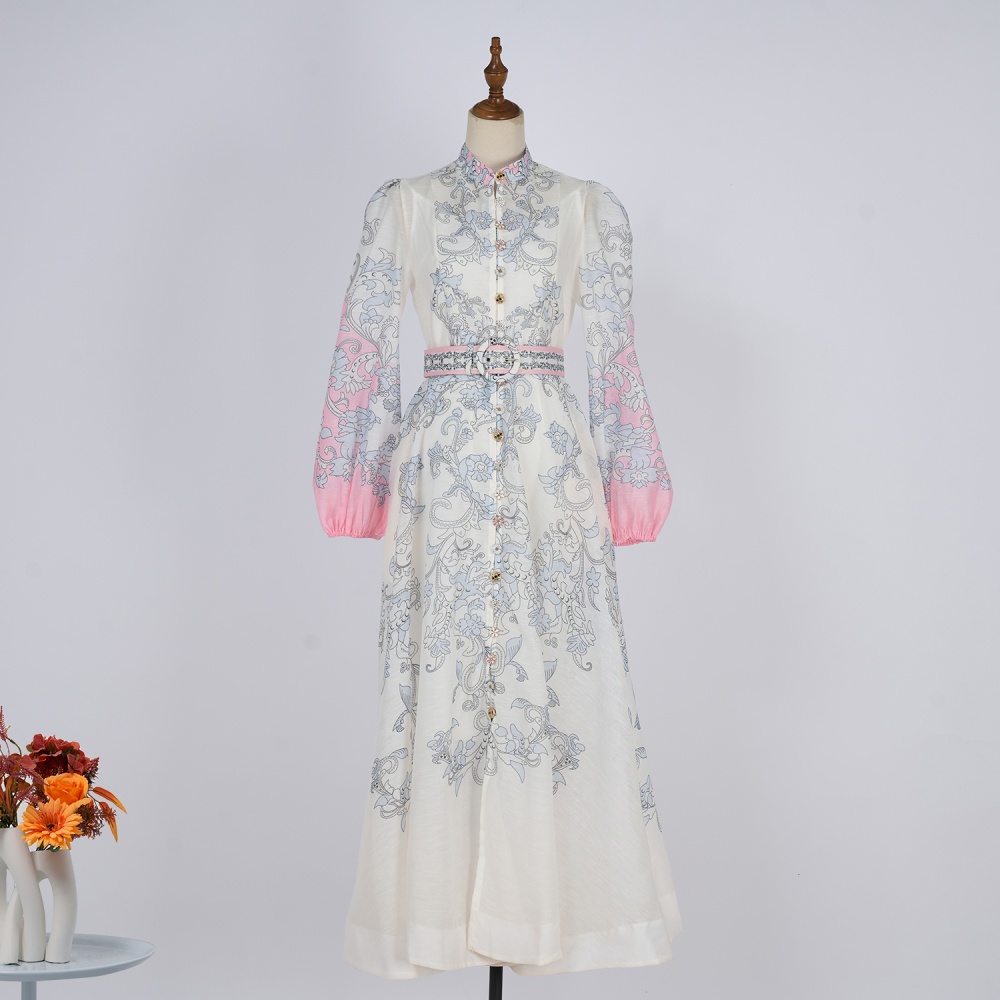 European style long sleeve dress lantern long dress