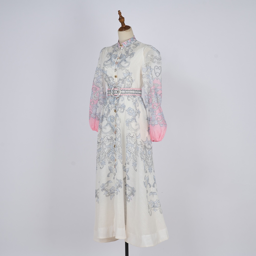 European style long sleeve dress lantern long dress