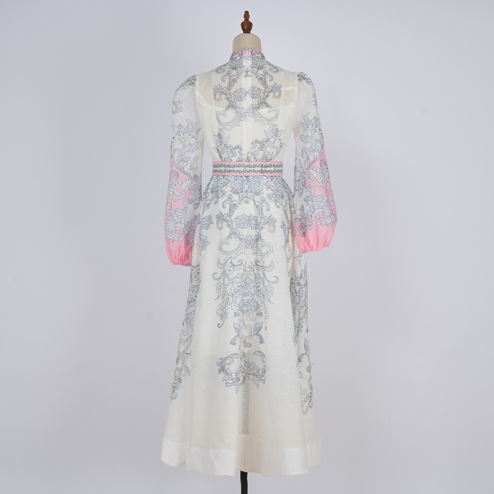 European style long sleeve dress lantern long dress