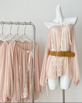 Stereoscopic long sleeve chiffon tops flowers loose shirt