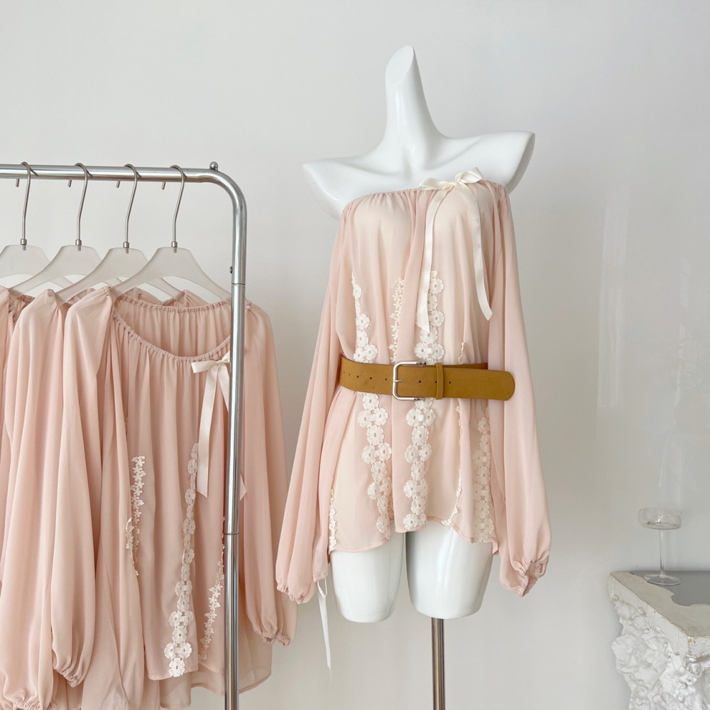 Stereoscopic long sleeve chiffon tops flowers loose shirt