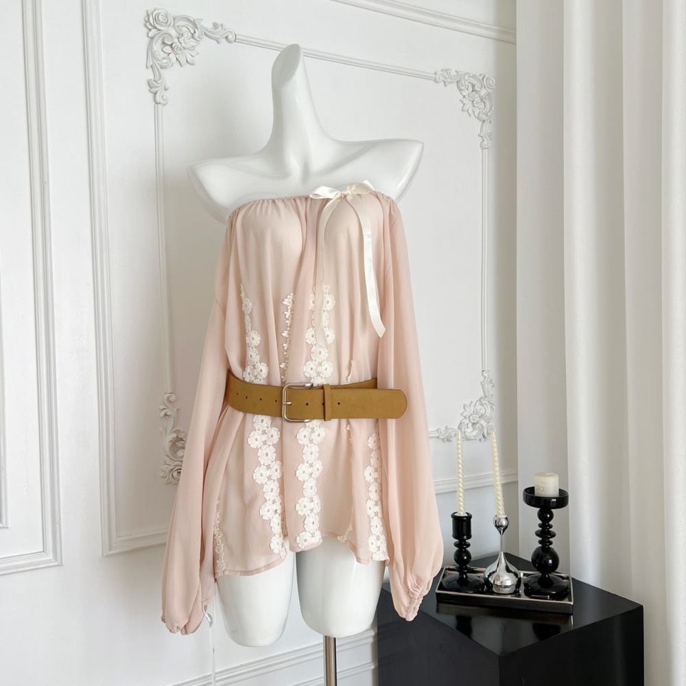 Stereoscopic long sleeve chiffon tops flowers loose shirt