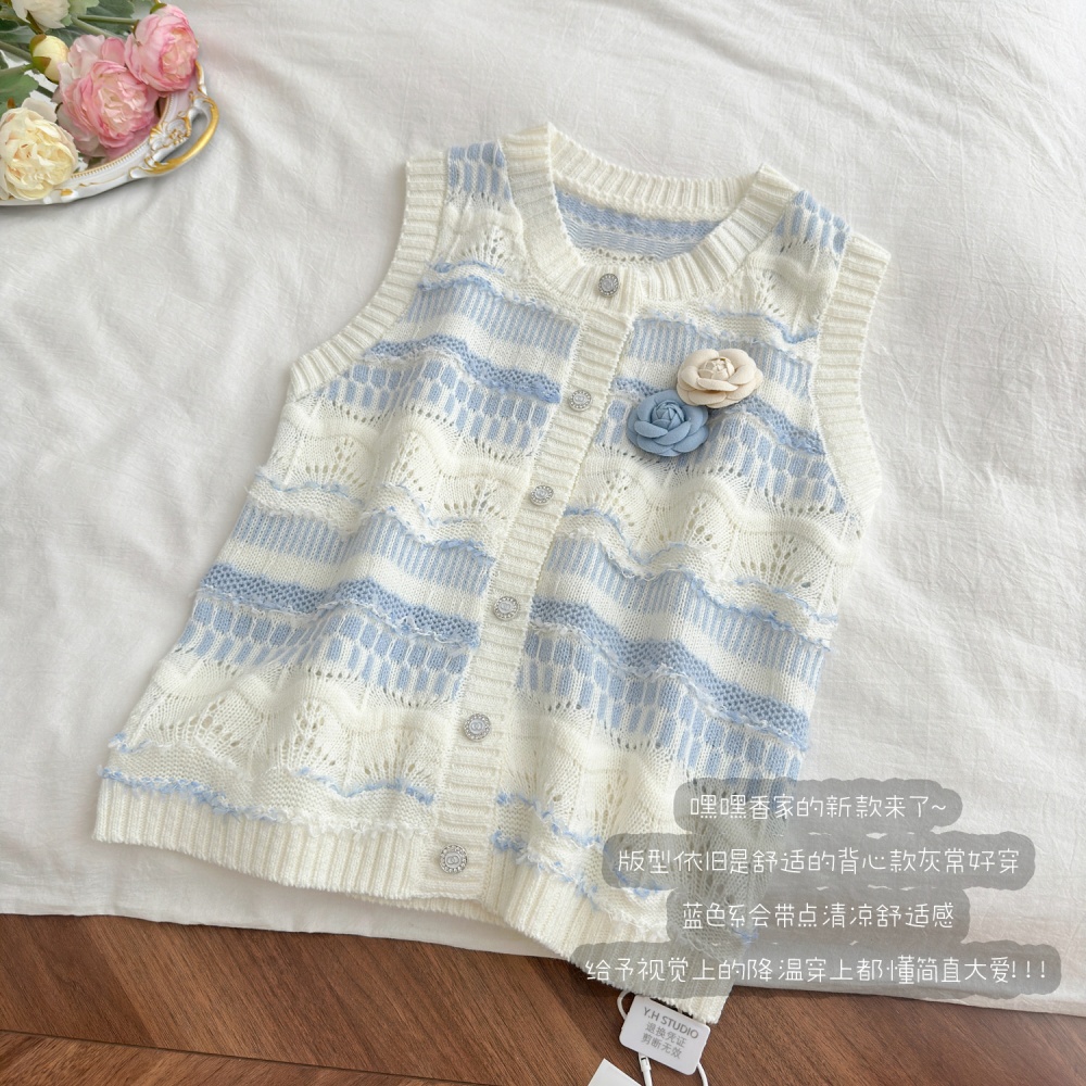 Sleeveless chanelstyle vest knitted tops
