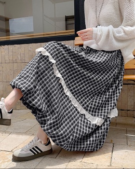 Autumn and winter lace long skirt A-line plaid skirt
