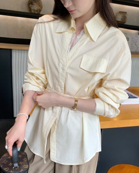 Long sleeve lace tops lapel shirt for women