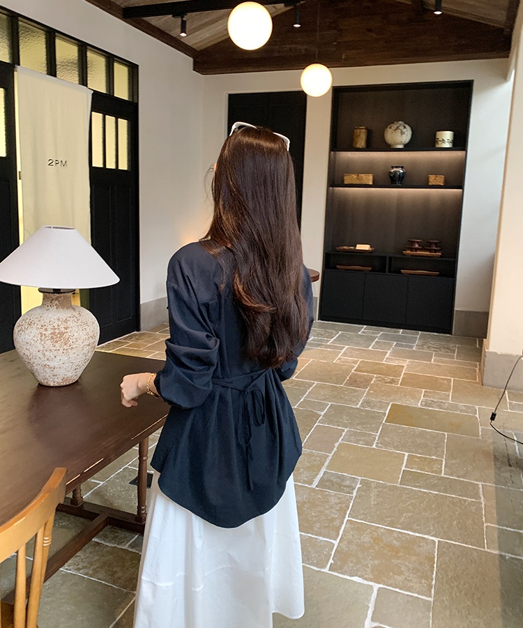 Long sleeve lace tops lapel shirt for women
