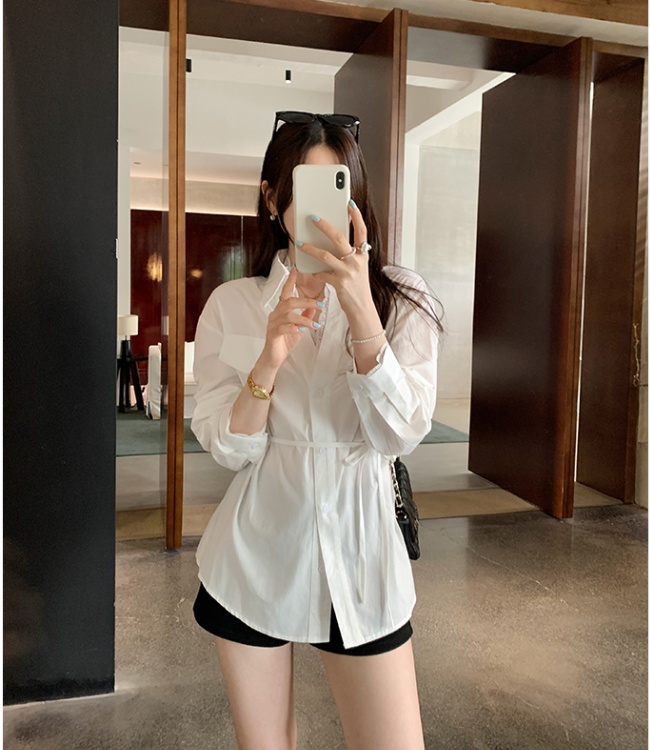 Long sleeve lace tops lapel shirt for women