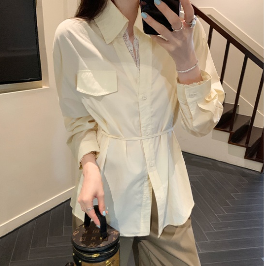 Long sleeve lace tops lapel shirt for women
