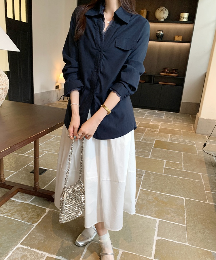 Long sleeve lace tops lapel shirt for women