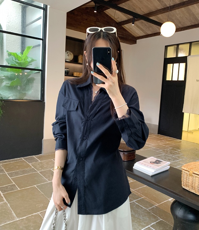 Long sleeve lace tops lapel shirt for women