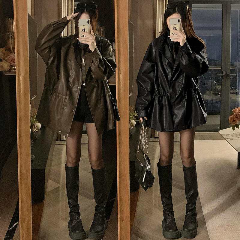 Double collar locomotive coat autumn jacket for women