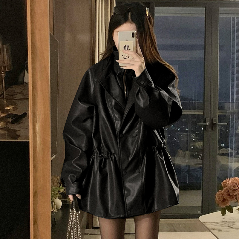 Double collar locomotive coat autumn jacket for women