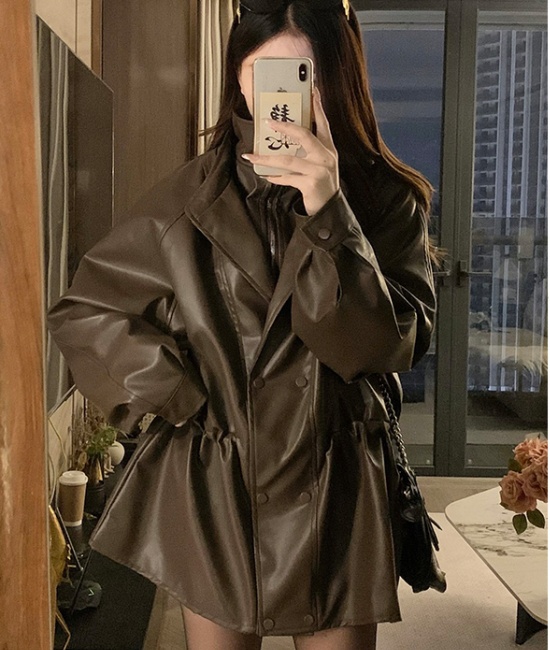 Double collar locomotive coat autumn jacket for women