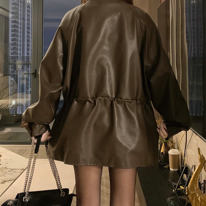 Double collar locomotive coat autumn jacket for women