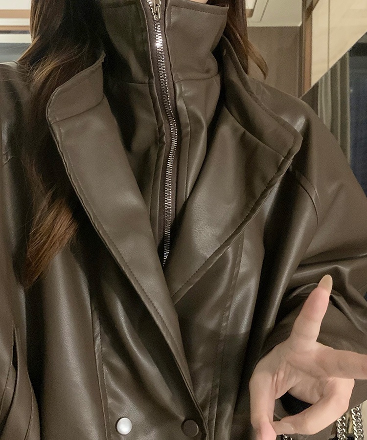 Double collar locomotive coat autumn jacket for women