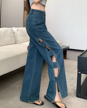 Spicegirl stereoscopic jeans split wide leg pants