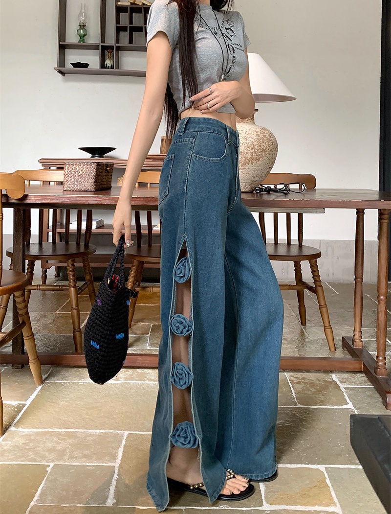 Spicegirl stereoscopic jeans split wide leg pants