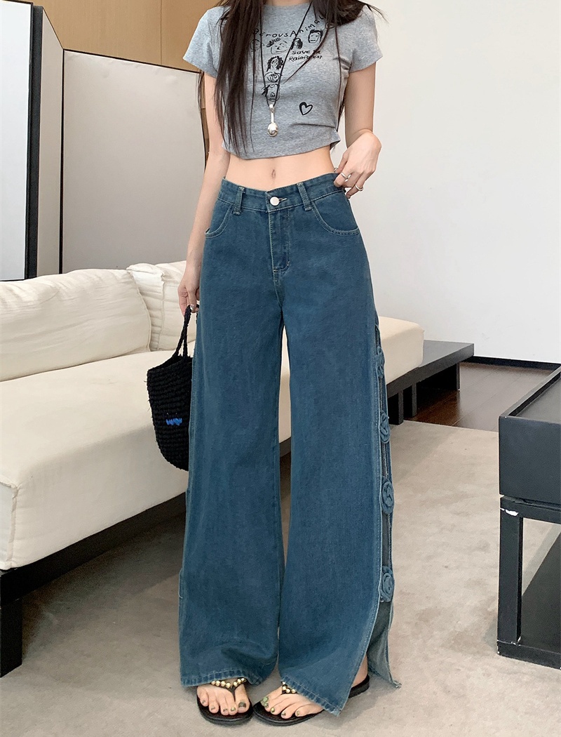Spicegirl stereoscopic jeans split wide leg pants